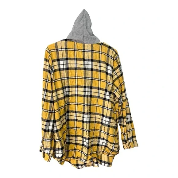 No Boundaries Juniors XXXL 21 Plaid Hooded Button Up Flannel Shirt Jacket - Picture 10 of 11